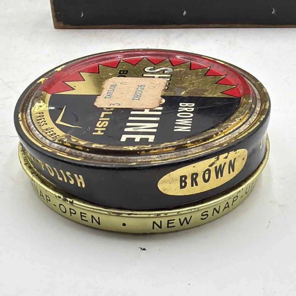 Vintage ORIGINAL EARLY BLACK SHU-SHINE BOOT POLISH TIN 90% Full
